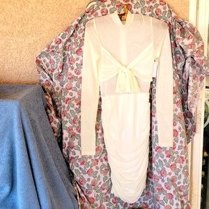 Kaylee Kollection Sexy Cream Chiffon Ruched Illusion Dress sz S